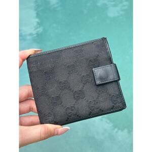 Gucci Monogram Black Canvas Bifold Wallet Snap Coin Pocket
